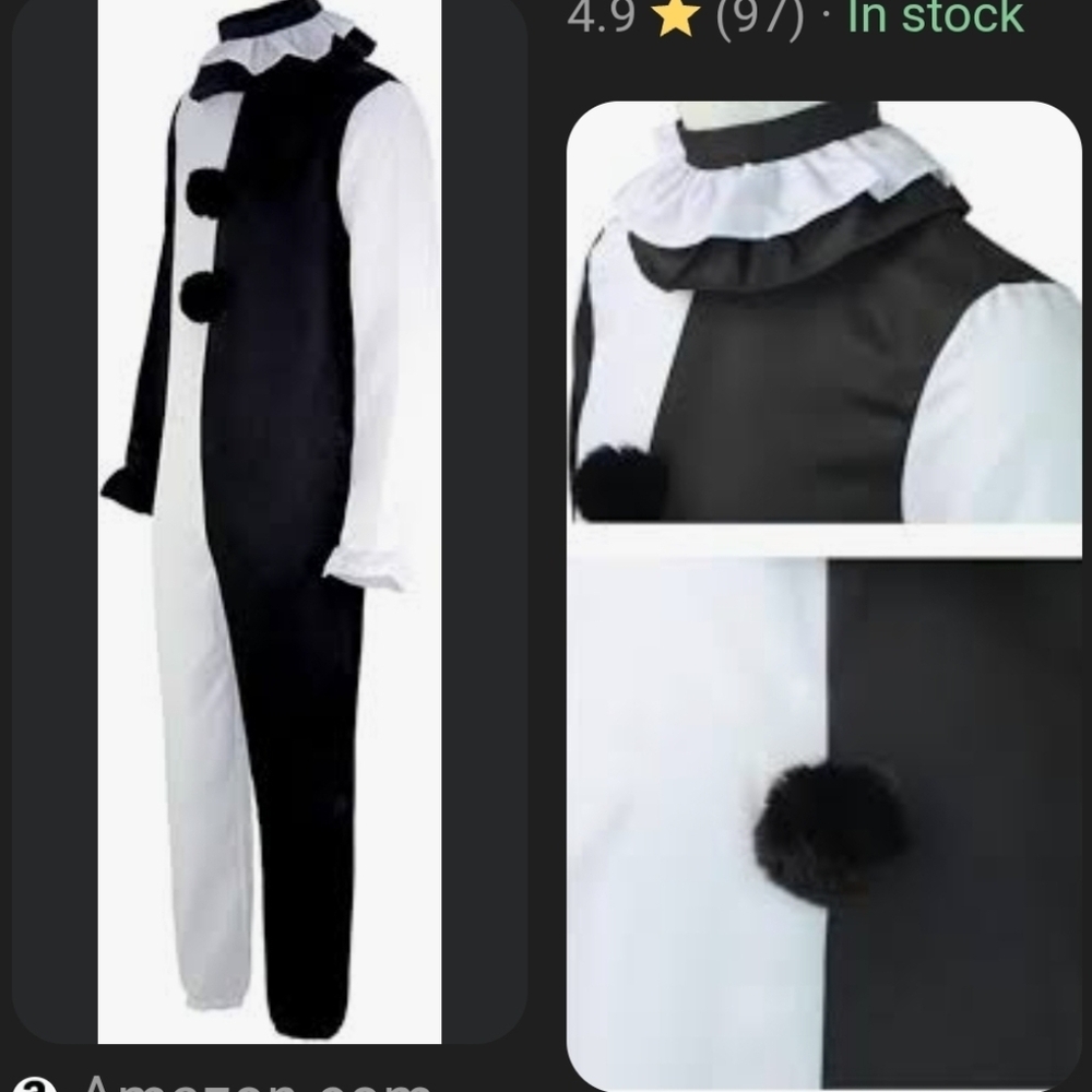Adult  Black and White Clown Costume NWOT